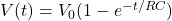 V(t)=V_0(1-e^{-t/RC})