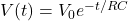 V(t)=V_0 e^{-t/RC}