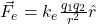 \vec{F}_e=k_e \frac{q_1 q_2}{r^2}\hat{r}