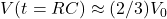 V(t=RC)\approx (2/3)V_0